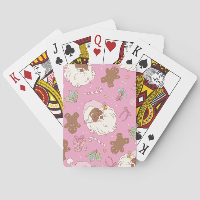 Jeu De Cartes Christmas Black Santa Pastel Pink (dos)