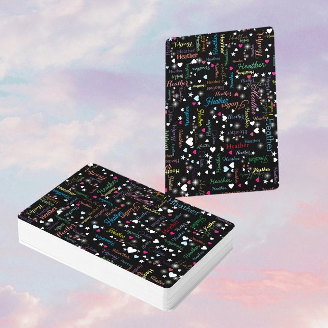 Jeu De Cartes Ciel noir plein de coeur et d'étoiles moderne (Créateur téléchargé)