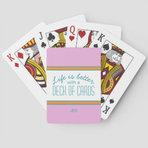 Jeu De Cartes Citation de vie turquoise, rose et orange Monogram