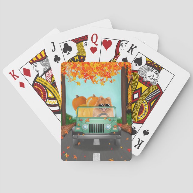 Jeu De Cartes Citrouille d'automne de Chien de Poméranie (dos)