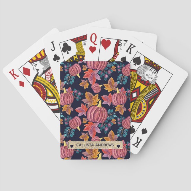 Jeu De Cartes Citrouille de la marine d'automne Feuilles aquarel (dos)