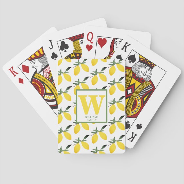 Jeu De Cartes Citrus citron jaune Monogramme Nom Jouer Cartes (dos)