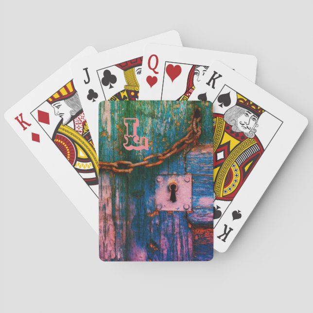 Jeu De Cartes Clavier de porte en bois rustique chaîne bleu rose (dos)