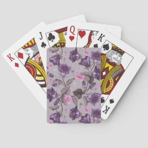 Jeu De Cartes cloches à main violette et papillons roses motif