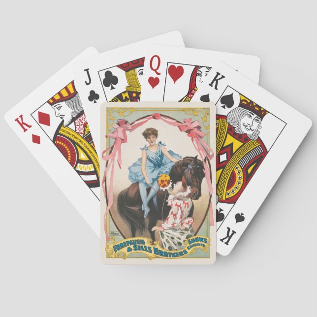Jeu De Cartes Clown Distribuant Des Fleurs À Une Femme À Cheval (dos)