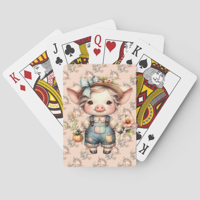 Jeu De Cartes Cochon fermier mignon dans les salons avec fleurs (dos)