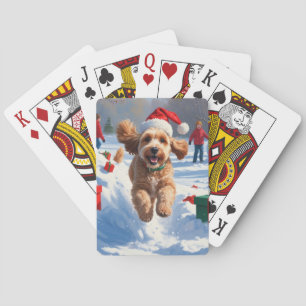 Jeu De Cartes Cockapo coule en neige avec Casquette de Noël