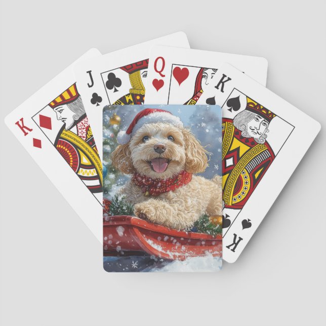 Jeu De Cartes Cockapoo Dog in Sledge Let it Neige Christmas (dos)