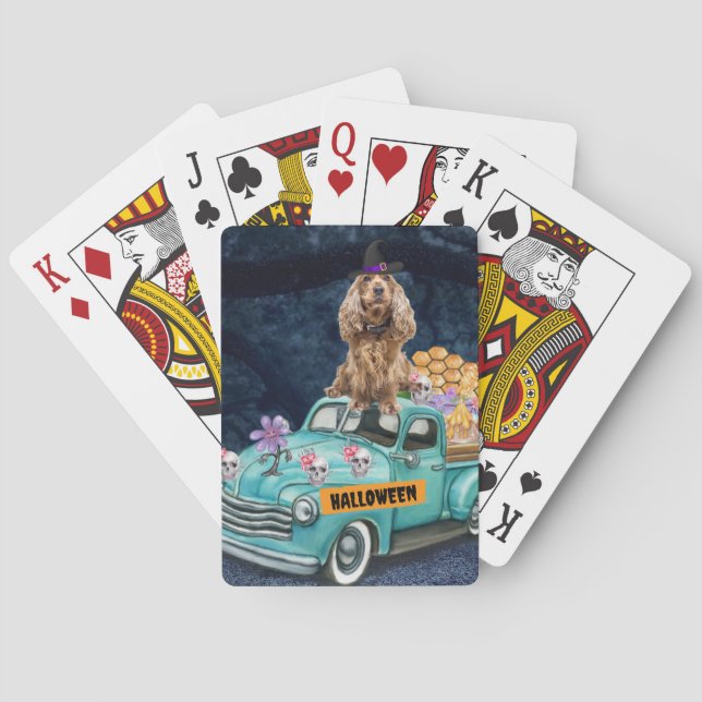 Jeu De Cartes Cocker Spaniel Chien Halloween Camion La nuit de l (dos)
