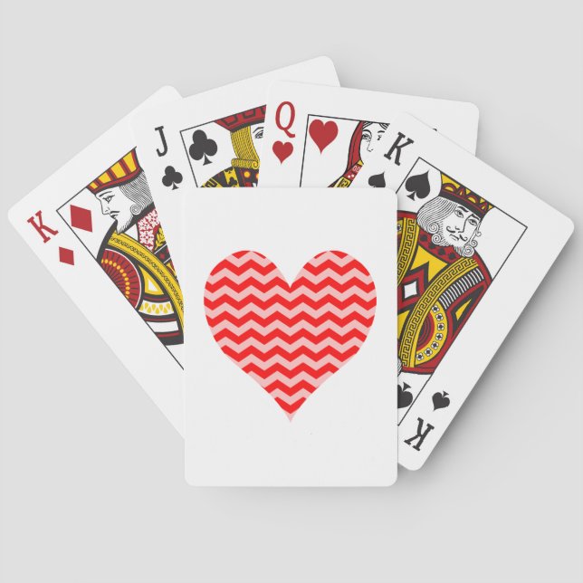 Jeu De Cartes Coeur Chevron rose et rouge (dos)