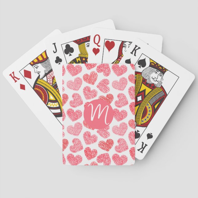 Jeu De Cartes Coeur mignon rouge griffé Saint Valentin Monogramm (dos)