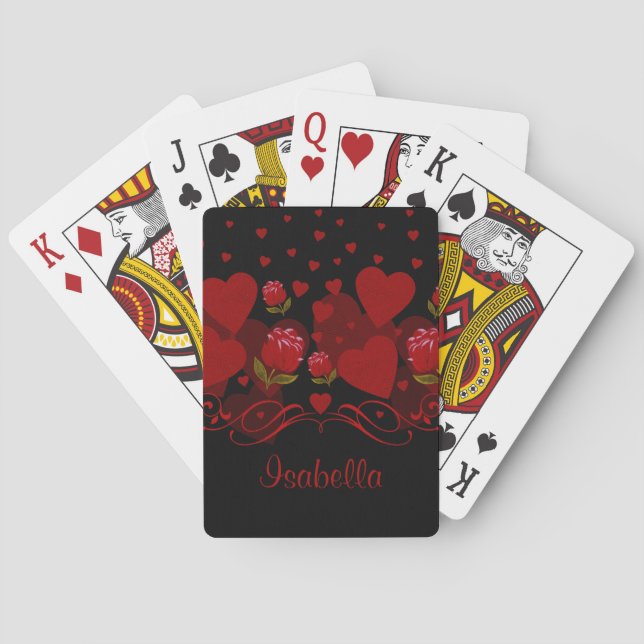 Jeu De Cartes Coeur rouge, roses rouges pour la Saint Valentin (dos)