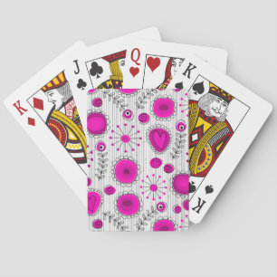 Jeu De Cartes Coeurs blancs Whimsical rose chaud et fleurs flora