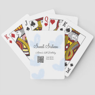 Jeu De Cartes Coeurs d'aquarelle bleu QR Sweet sixteen anniversa