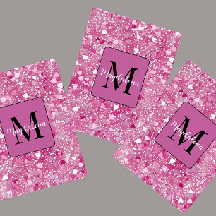 Jeu De Cartes Coeurs de Parties scintillant rose Nom Monogram Gi