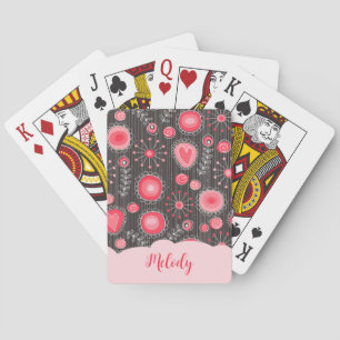 Jeu De Cartes Coeurs gris-blanc et fleurs nom floral