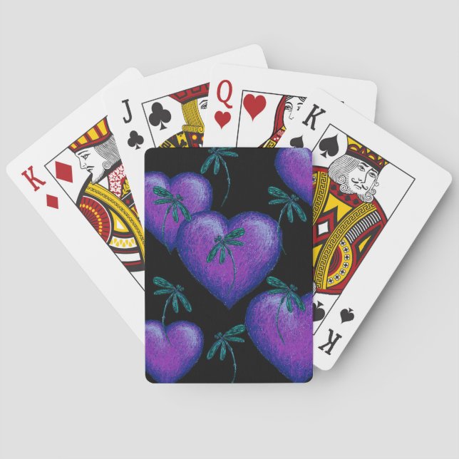 Jeu De Cartes Coeurs pourpres et libellules (dos)