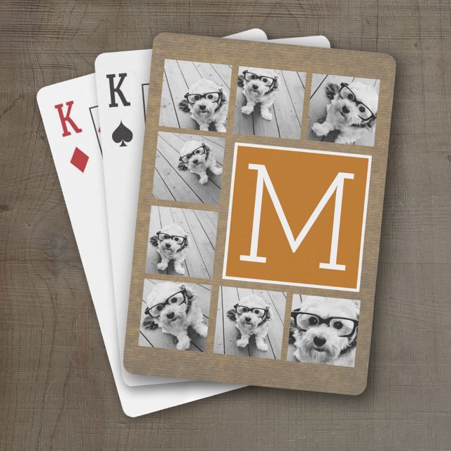 Jeu De Cartes Collage de photos Monogramme - Kraft rustique et o (Personalized Playing Cards)
