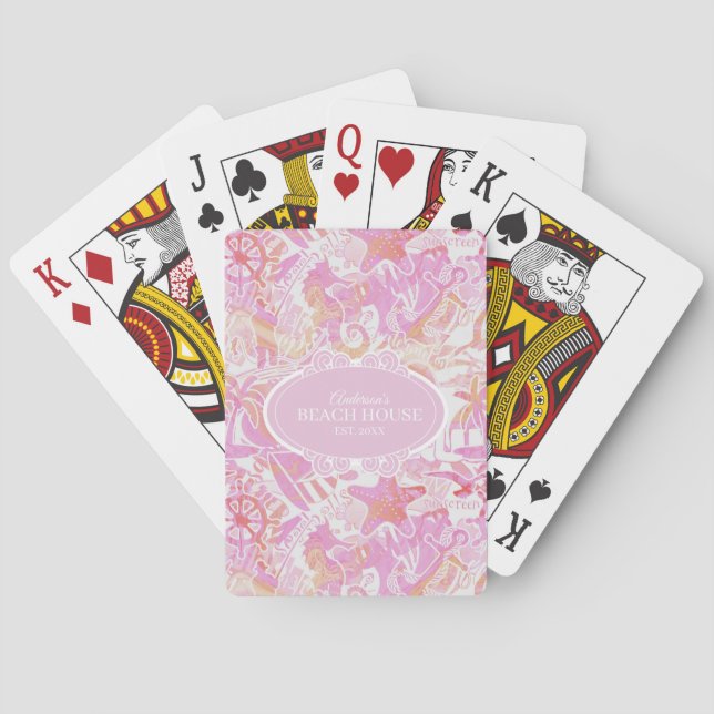 Jeu De Cartes Collage de plage nautique Hot Pink ID840 (dos)