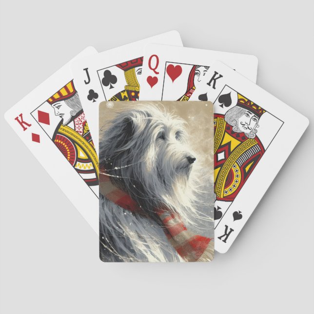 Jeu De Cartes Collie À Poils Avec Écharpe D'Hiver À Rayures (dos)