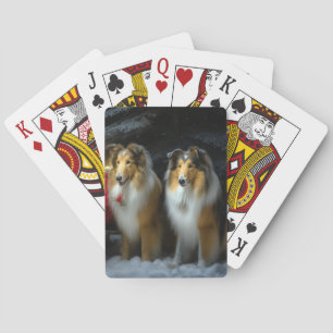 Jeu De Cartes Collie Rough Neigeux Traîneau Décor Noël