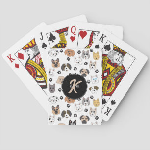Jeu De Cartes Coloré mignon Chiens amusants & Chien Paw Monogram