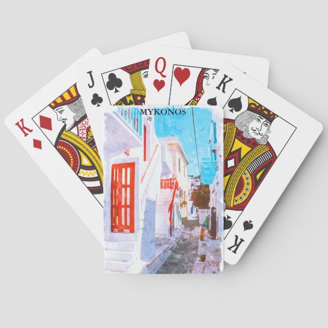 Jeu De Cartes Coloré Mykonos Grèce Rétro Voyage Aquarelle (dos)