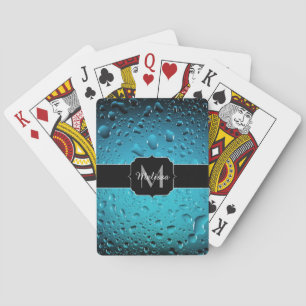 Jeu De Cartes Cool élégant Bleu gouttes d'eau Monogramme