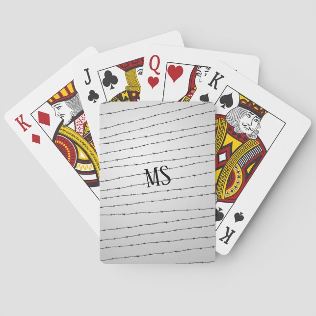 Jeu De Cartes Cool gris blanc noir barbelé motif Monogramme (dos)