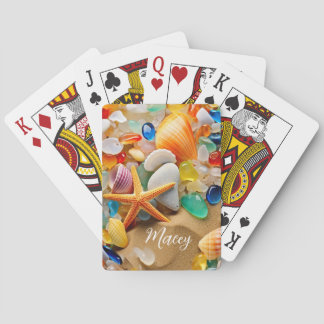 Jeu De Cartes Coquillages et verre de mer sur une plage Jouer au