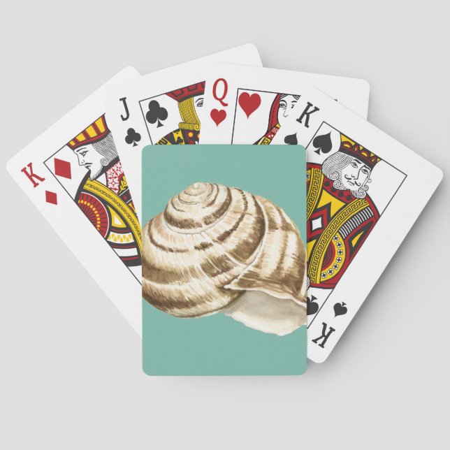 Jeu De Cartes Coquille striée Sepia sur Turquoise (dos)