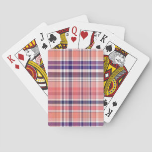 Jeu De Cartes Corail clair, Bleu marine, Madras Preppy Blanc Pla