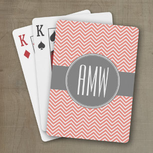 Jeu De Cartes Corail Pêche Gris Chevrons Personnalisé Triple Mon