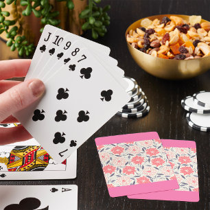 Jeu De Cartes Corail rose et gris, motif floral dessiné à la mai