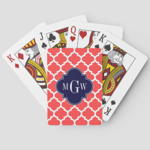 Jeu De Cartes Corail Rouge Blanc Marocain #5 Navy 3 Initial Mono