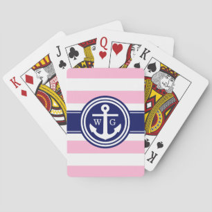 Jeu De Cartes Coton Candy Pk Navy Preppy Stripe Ancre Monogramme
