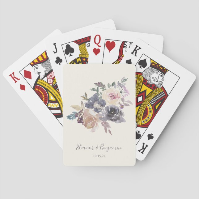 Jeu De Cartes Couleur d'aquarelle florale violet personnalisé Fa (dos)