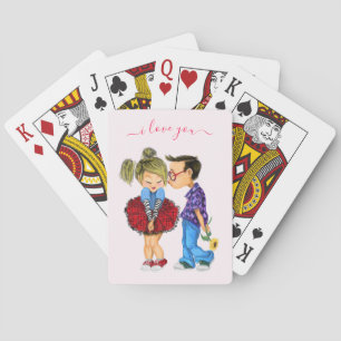 Jeu De Cartes Couple Amoureux Jouant aux Cartes - Je T'Aime