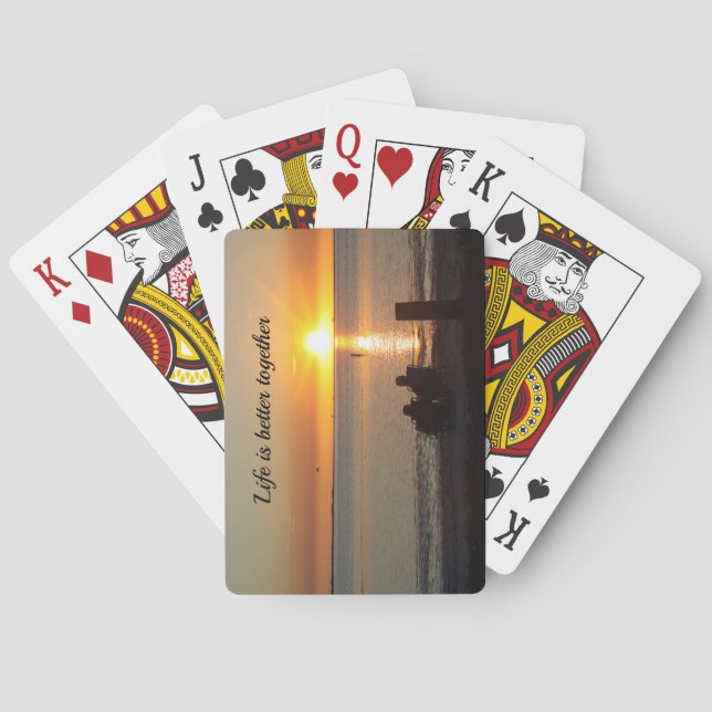 Jeu De Cartes Couple Asseyez-Vous Sur La Plage Au Coucher Du Sol (dos)