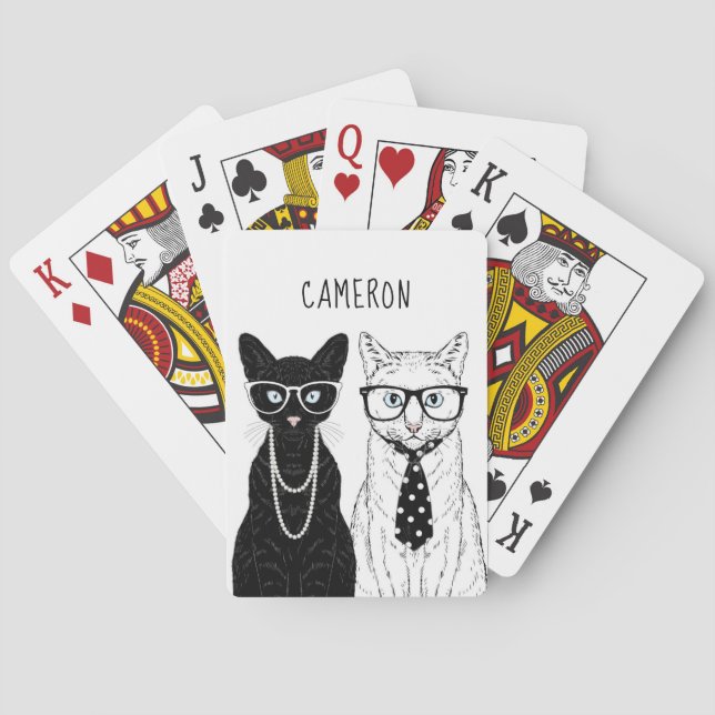 Jeu De Cartes Couple de chats | Ajouter Votre Nom (dos)