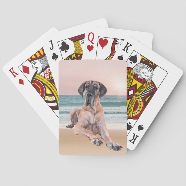Jeu De Cartes Coutume Grand Chien Danse assis sur la plage (dos)
