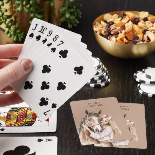 Jeu De Cartes Cowgirl de la ferme occidentale au nœud rose et ch