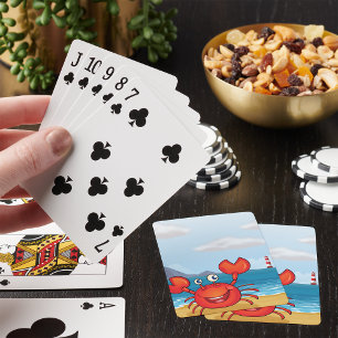 Jeu De Cartes Crabe Rouge Heureux Sur Une Plage Jouer Des Cartes