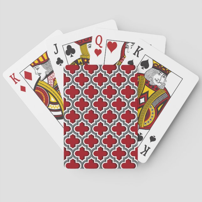 Jeu De Cartes Cranberry Charcoal White Moroccan Quatrefoil #5DS (dos)