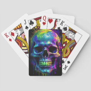 Jeu De Cartes Crâne avec goutte de peinture arc-en-ciel