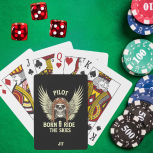Jeu De Cartes Crâne de monogramme Pilote Né pour survoler les ci