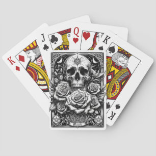 Jeu De Cartes Crâne de squelette à pentacle et roses d'art de ta