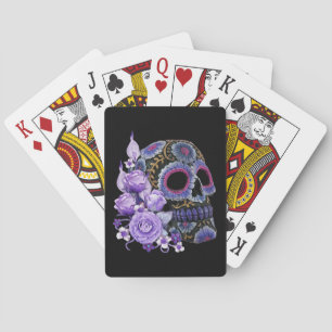 Jeu De Cartes Crâne de sucre noir violet Floral Jour des morts