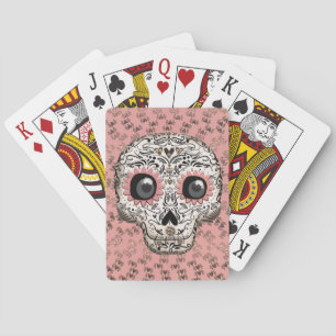 Jeu De Cartes Crâne de sucre rose et or et cœurs fantaisistes mi