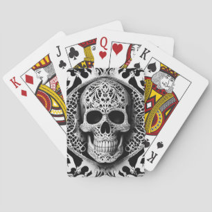 Jeu De Cartes Crâne éffrayant de dentelle souriante noire et bla